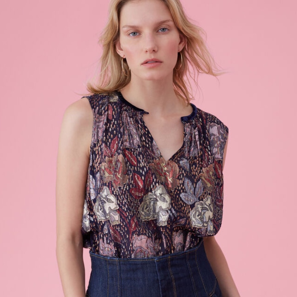 Rebecca Taylor Glistening Rose Metallic Silk Top 0